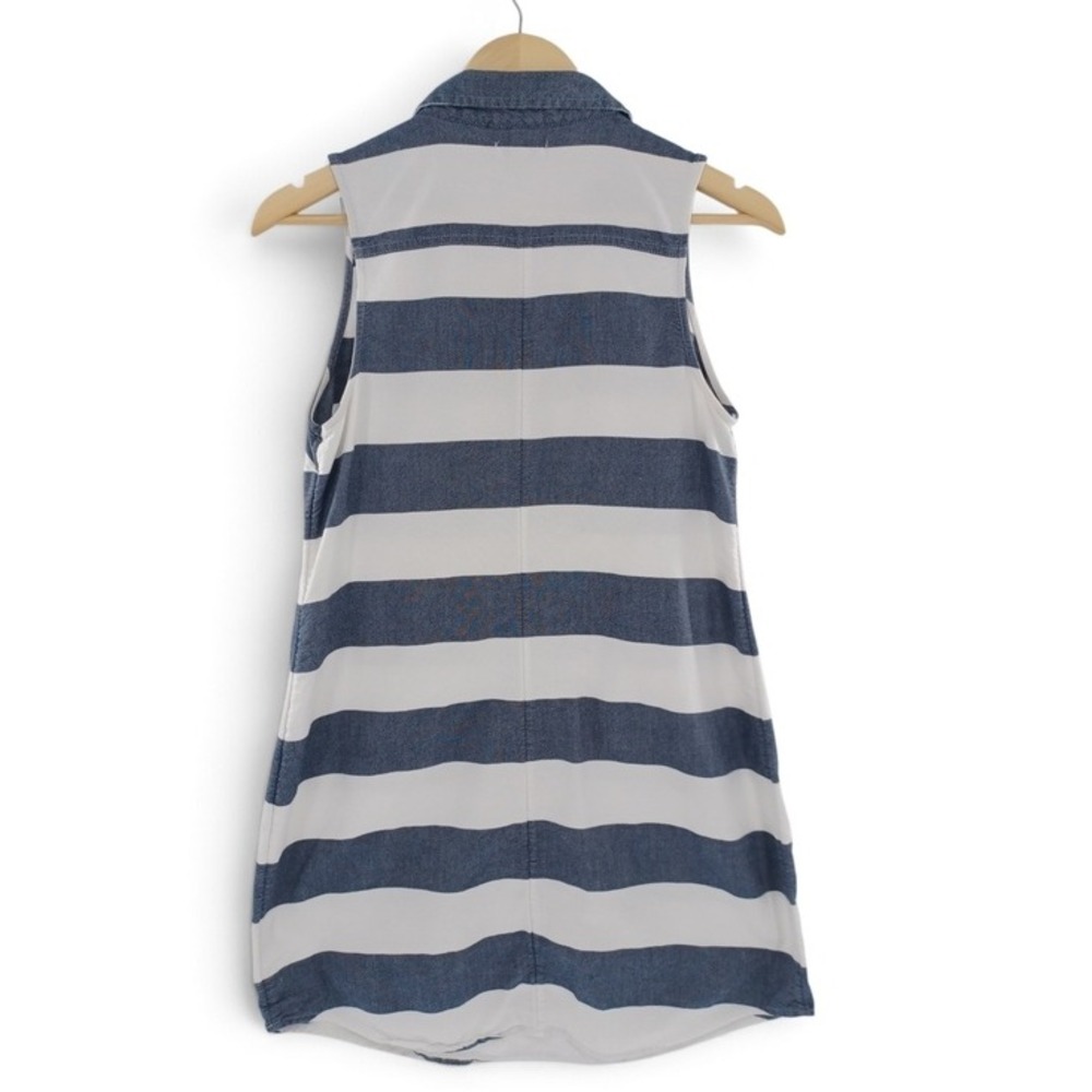 Old Navy Shirt Dress Women M Blue White Striped Sleeveless Cotton Nautical Beach - Picture 2 of 8